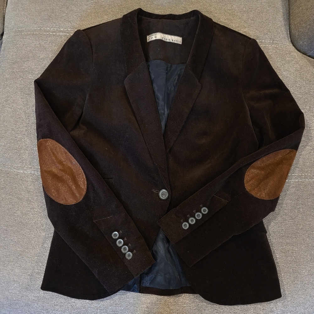 Zara Chocolate Blazer with Brown Elbow Patches